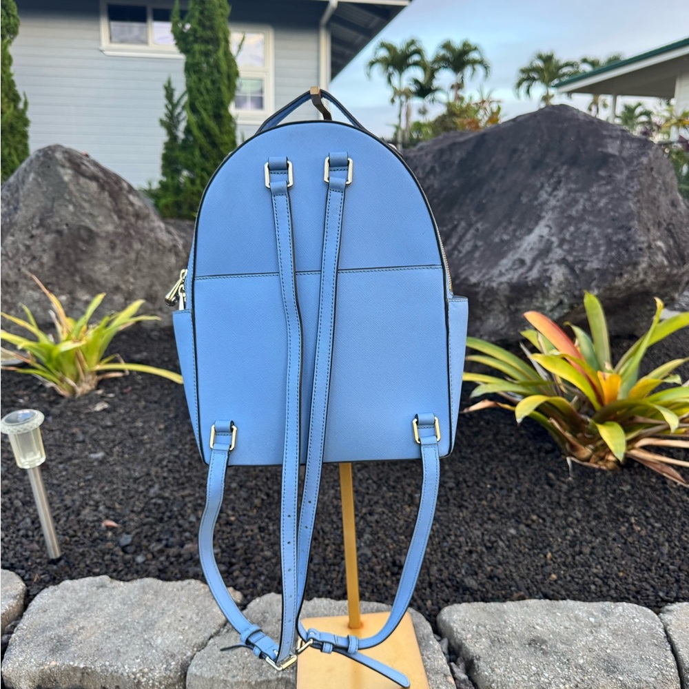 Henri Bendel Blue Saffiano Leather Backpack Gold Hardware - Picture 8 of 14